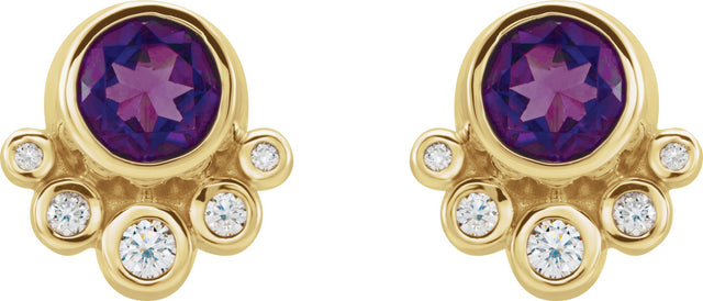 14K Gold Round Natural Amethyst Accented Bezel-Set Earrings - Yellow Gold - view 5