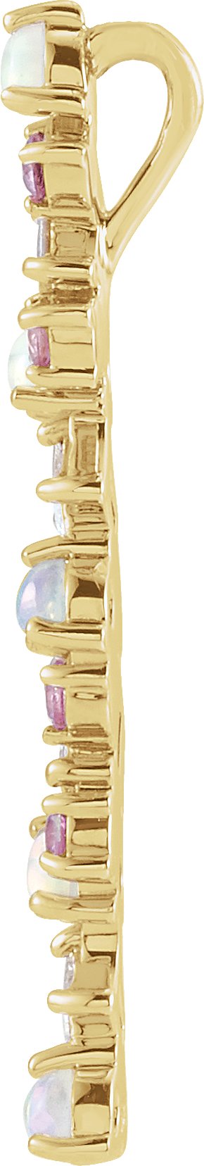 14K Gold Natural Ethiopian Opal & Natural Pink Sapphire & Natural Diamond Scattered Bar Pendant – 1/8 CTW - Yellow Gold - view 2