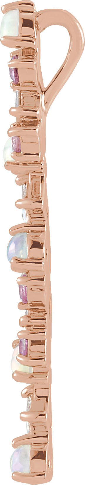 14K Gold Natural Ethiopian Opal & Natural Pink Sapphire & Natural Diamond Scattered Bar Pendant – 1/8 CTW - Rose Gold - view 2