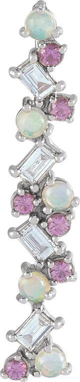 Platinum Natural Ethiopian Opal & Natural Pink Sapphire & Natural Diamond Scattered Bar Pendant – 1/8 CTW