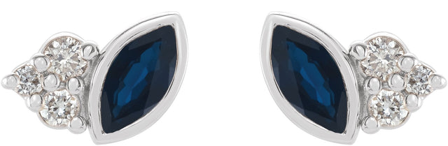 Platinum Marquise Natural Blue Sapphire Accented Bezel-Set Earrings - view 4