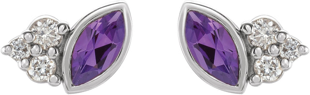 Platinum Marquise Natural Amethyst Accented Bezel-Set Earrings - view 4