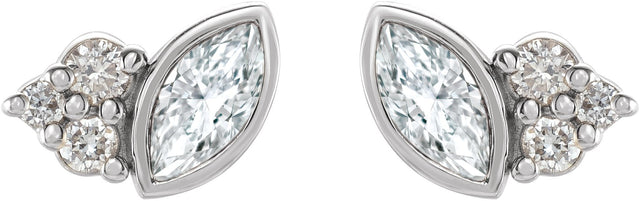 Platinum Marquise Natural Diamond Accented Bezel-Set Earrings - view 4