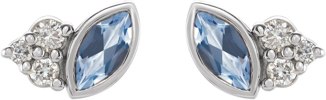 Platinum Marquise Natural Aquamarine Accented Bezel-Set Earrings - view 4