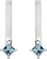 Platinum Square Natural London Blue Topaz Bar Drop Earrings - view 2