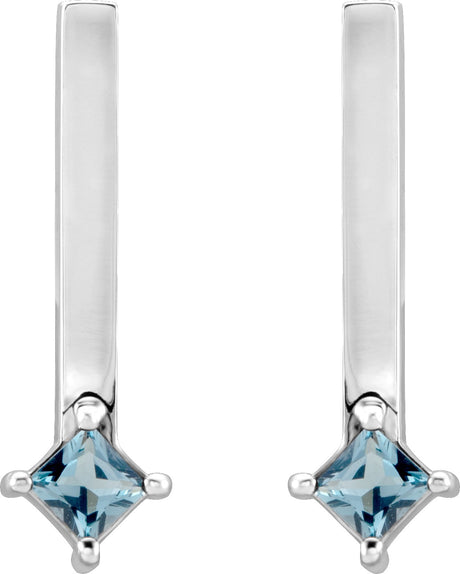 Platinum Square Natural London Blue Topaz Bar Drop Earrings - view 2
