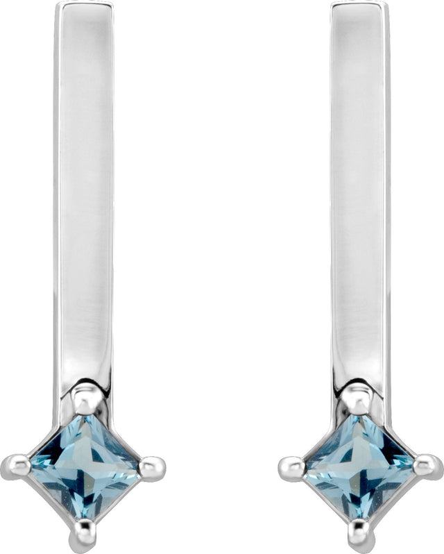 Platinum Square Natural London Blue Topaz Bar Drop Earrings - view 2
