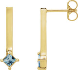14K Gold Square Natural London Blue Topaz Bar Drop Earrings - Yellow Gold