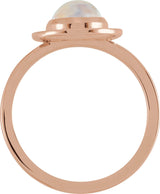 14K Gold Oval Natural Rainbow Moonstone & Natural Diamond Halo-Style Cabochon Ring – 7x5mm - Rose Gold - view 2