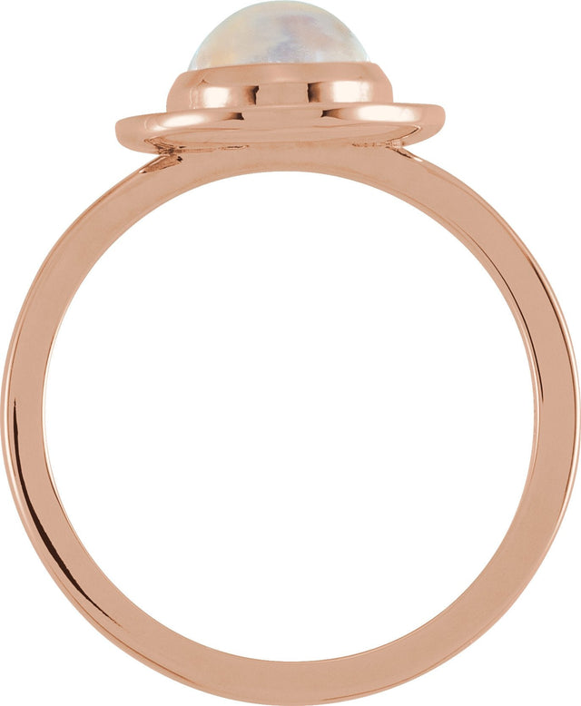 14K Gold Oval Natural Rainbow Moonstone & Natural Diamond Halo-Style Cabochon Ring – 7x5mm - Rose Gold - view 2