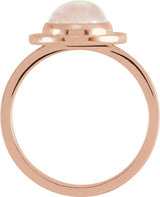 14K Gold Oval Natural Rainbow Moonstone & Natural Diamond Halo-Style Cabochon Ring – 7x5mm - Rose Gold - view 2