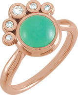 14K Gold Round Natural Diamond Bezel-Set Cabochon Ring - Rose Gold
