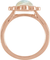 14K Gold Round Natural Rainbow Moonstone & Natural Diamond Bezel-Set Cabochon Ring - Rose Gold - view 2