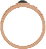14K Gold Oval Natural Black Onyx & Natural Diamond Bezel-Set Cabochon Ring - Rose Gold - view 2
