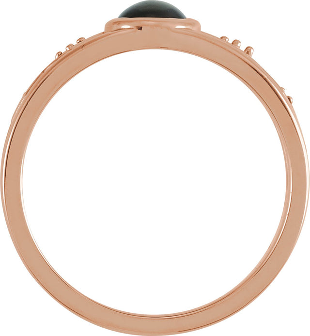 14K Gold Oval Natural Black Onyx & Natural Diamond Bezel-Set Cabochon Ring - Rose Gold - view 2