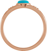 14K Gold Oval Natural Turquoise & Natural Diamond Bezel-Set Cabochon Ring - Rose Gold - view 2