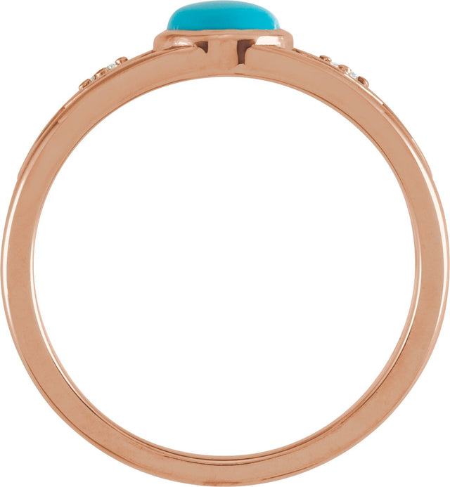 14K Gold Oval Natural Turquoise & Natural Diamond Bezel-Set Cabochon Ring - Rose Gold - view 2