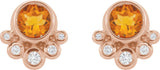 14K Gold Round Natural Citrine Accented Bezel-Set Earrings - Rose Gold - view 7