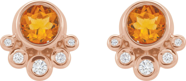 14K Gold Round Natural Citrine Accented Bezel-Set Earrings - Rose Gold - view 7