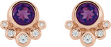 14K Gold Round Natural Amethyst Accented Bezel-Set Earrings - Rose Gold - view 7