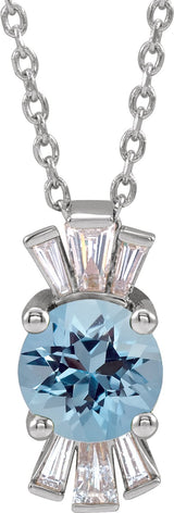 Platinum Round Natural Blue Zircon & Natural Diamond Accented Necklace or Pendant – 1/6 CTW