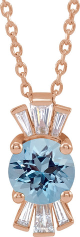 14K Gold Round Natural Blue Zircon & Natural Diamond Accented Necklace or Pendant – 1/6 CTW - Rose Gold