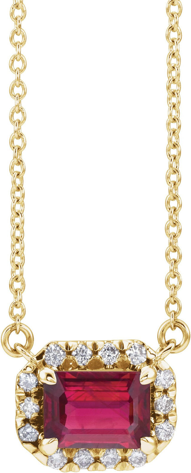 14K Gold Emerald Lab-Grown Ruby & Natural Diamond French-Set Halo-Style Necklace - Yellow Gold