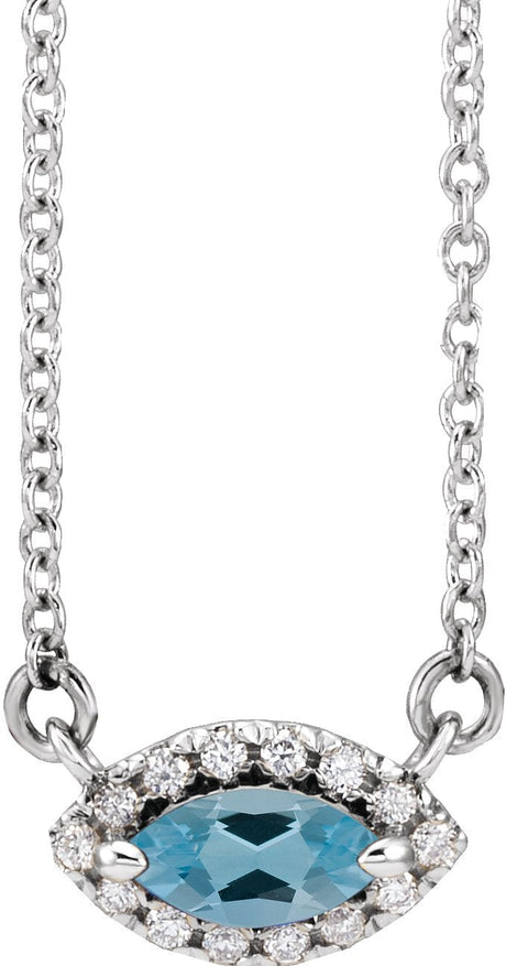 Platinum Marquise Natural Aquamarine & Natural Diamond French-Set Halo-Style Necklace