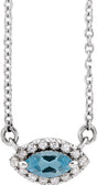 Platinum Marquise Natural Aquamarine & Natural Diamond French-Set Halo-Style Necklace