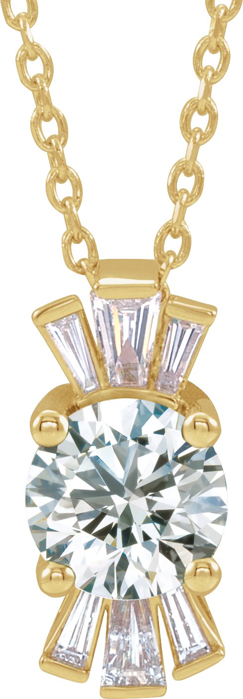14K Gold Round Natural White Sapphire & Natural Diamond Accented Necklace or Pendant – 1/6 CTW - Yellow Gold