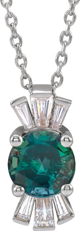 14K Gold Round Lab-Grown Alexandrite & Natural Diamond Accented Necklace or Pendant – 1/6 CTW - White Gold