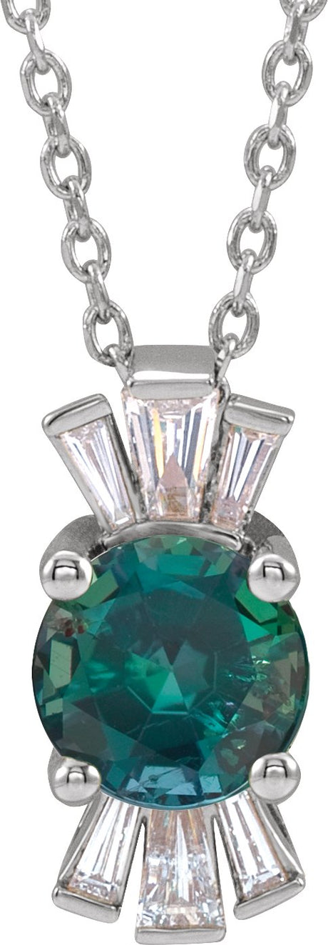 Platinum Round Lab-Grown Alexandrite & Natural Diamond Accented Necklace or Pendant – 1/6 CTW