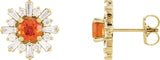 14K Gold Round Natural Mexican Fire Opal & Natural Diamond Halo-Style Star Earrings – 5mm Stones - Yellow Gold