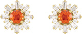 14K Gold Round Natural Mexican Fire Opal & Natural Diamond Halo-Style Star Earrings – 5mm Stones - Yellow Gold - view 2