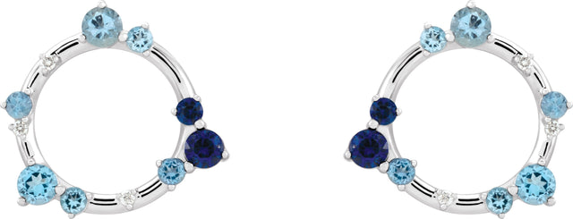 14K Gold Round Natural Diamond Circle Earrings II - White Gold - view 2