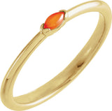 14K Gold Marquise Natural Pink Coral Stackable Ring - Yellow Gold