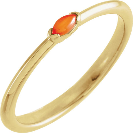 14K Gold Marquise Natural Pink Coral Stackable Ring - Yellow Gold