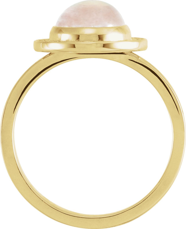 14K Gold Oval Natural Rainbow Moonstone & Natural Diamond Halo-Style Cabochon Ring – 7x5mm - Yellow Gold - view 2