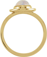 14K Gold Oval Natural Rainbow Moonstone & Natural Diamond Halo-Style Cabochon Ring – 7x5mm - Yellow Gold - view 2
