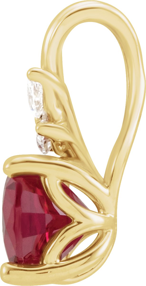 14K Gold Round Lab-Grown Ruby & Natural Diamond Accented Floral Necklace or Pendant - Yellow Gold - view 2