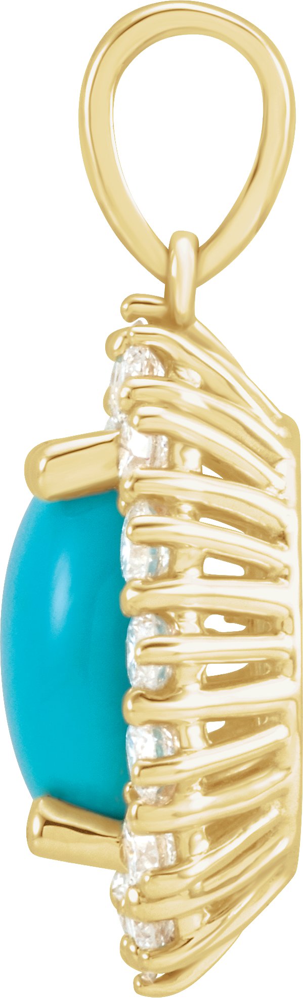 14K Gold Oval Natural Turquoise & Natural Diamond Halo-Style Necklace or Pendant – 8x6mm - Yellow Gold - view 2