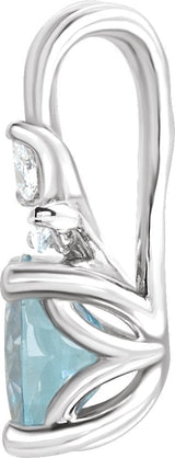 14K Gold Round Natural Blue Zircon & Natural Diamond Accented Floral Necklace or Pendant - White Gold - view 2