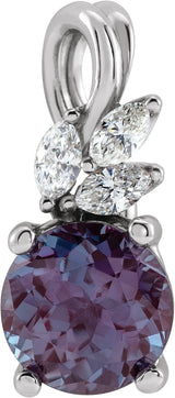14K Gold Round Lab-Grown Alexandrite & Natural Diamond Accented Floral Necklace or Pendant - White Gold