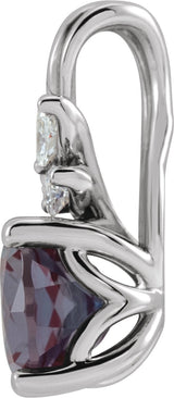 14K Gold Round Lab-Grown Alexandrite & Natural Diamond Accented Floral Necklace or Pendant - White Gold - view 2