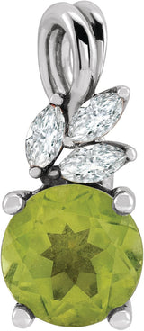 14K Gold Round Natural Peridot & Natural Diamond Accented Floral Necklace or Pendant - White Gold