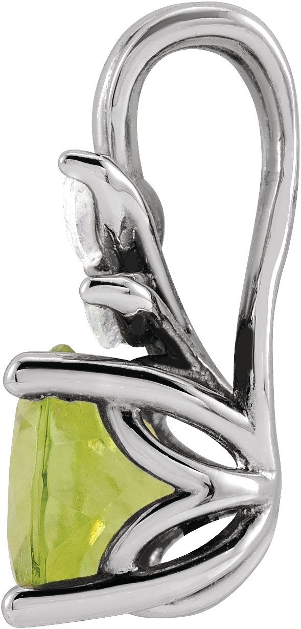 Platinum Round Natural Peridot & Natural Diamond Accented Floral Necklace or Pendant - view 2