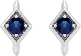 14K Gold Round Natural Blue Sapphire Geometric Hoop Earrings - White Gold - view 2
