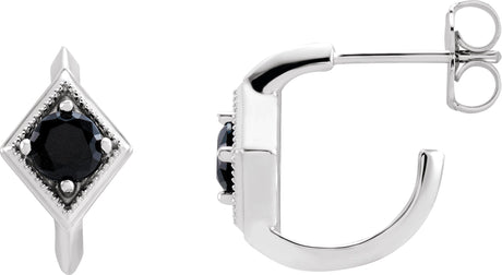 Platinum Round Natural Black Onyx Geometric Hoop Earrings