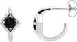 14K Gold Round Natural Black Onyx Geometric Hoop Earrings - White Gold