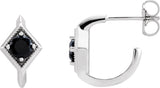 14K Gold Round Natural Black Onyx Geometric Hoop Earrings - White Gold